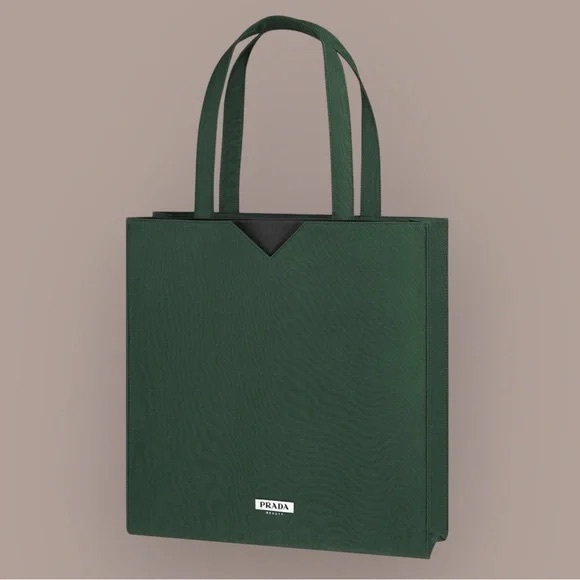 PRADA Dark Green Prada (Dual Compartment) Shoulder Tote Bag purse logo